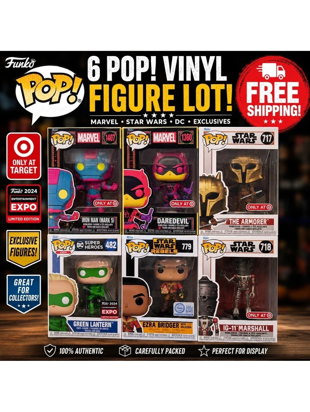 Funko Pop Lot of 6 Marvel Star Wars DC Target Expo Exclusives New
